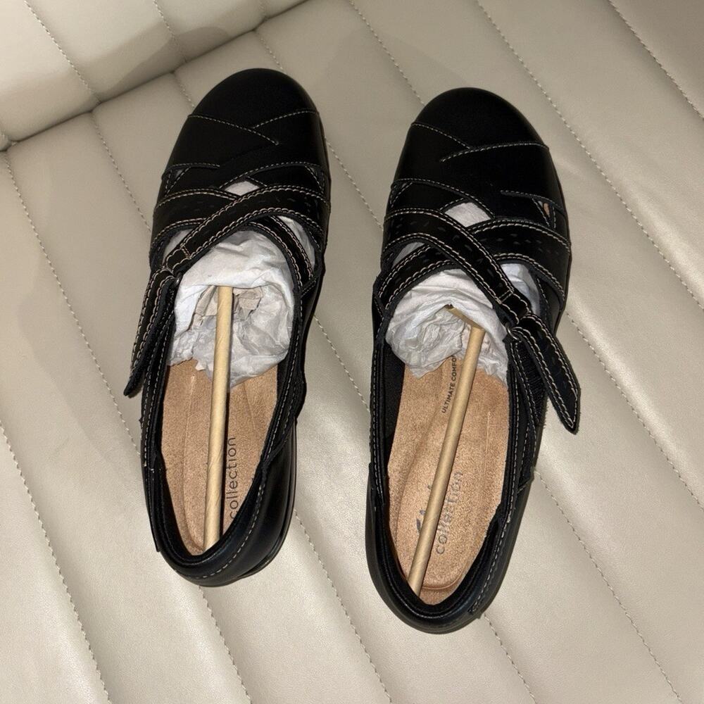 Clarks Collection Ashland Spin Q Women’s Black Leather Mary Jane Comfort 10 W